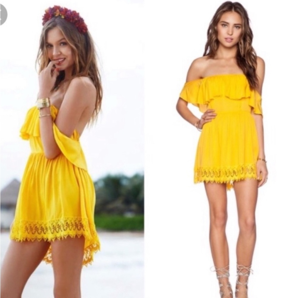 Lovers + Friends REVOLVE Dream Vacay Yellow Off the Shoulder Dress SIZE S